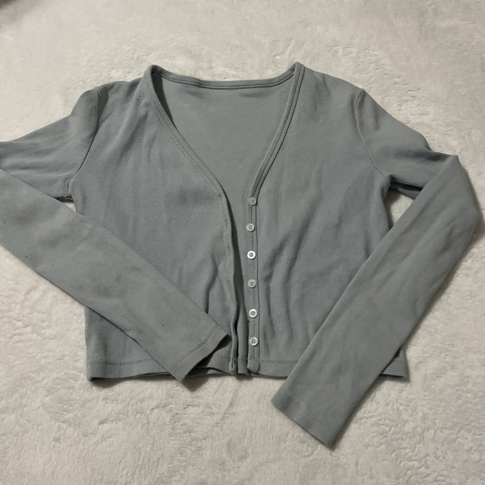 Brandy Melville Paige Blue Ribbed Crop Cardigan Longsleeve Normcore Women's‎